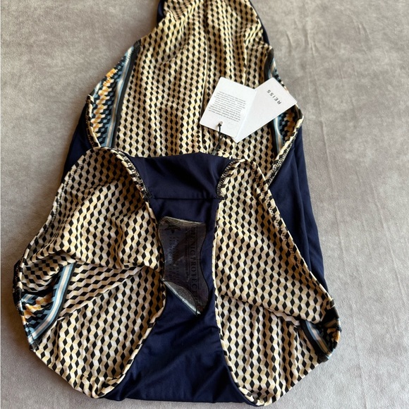 Reiss Blue and Tan One Piece with Textured Bow Detail - Picture 4 of 11